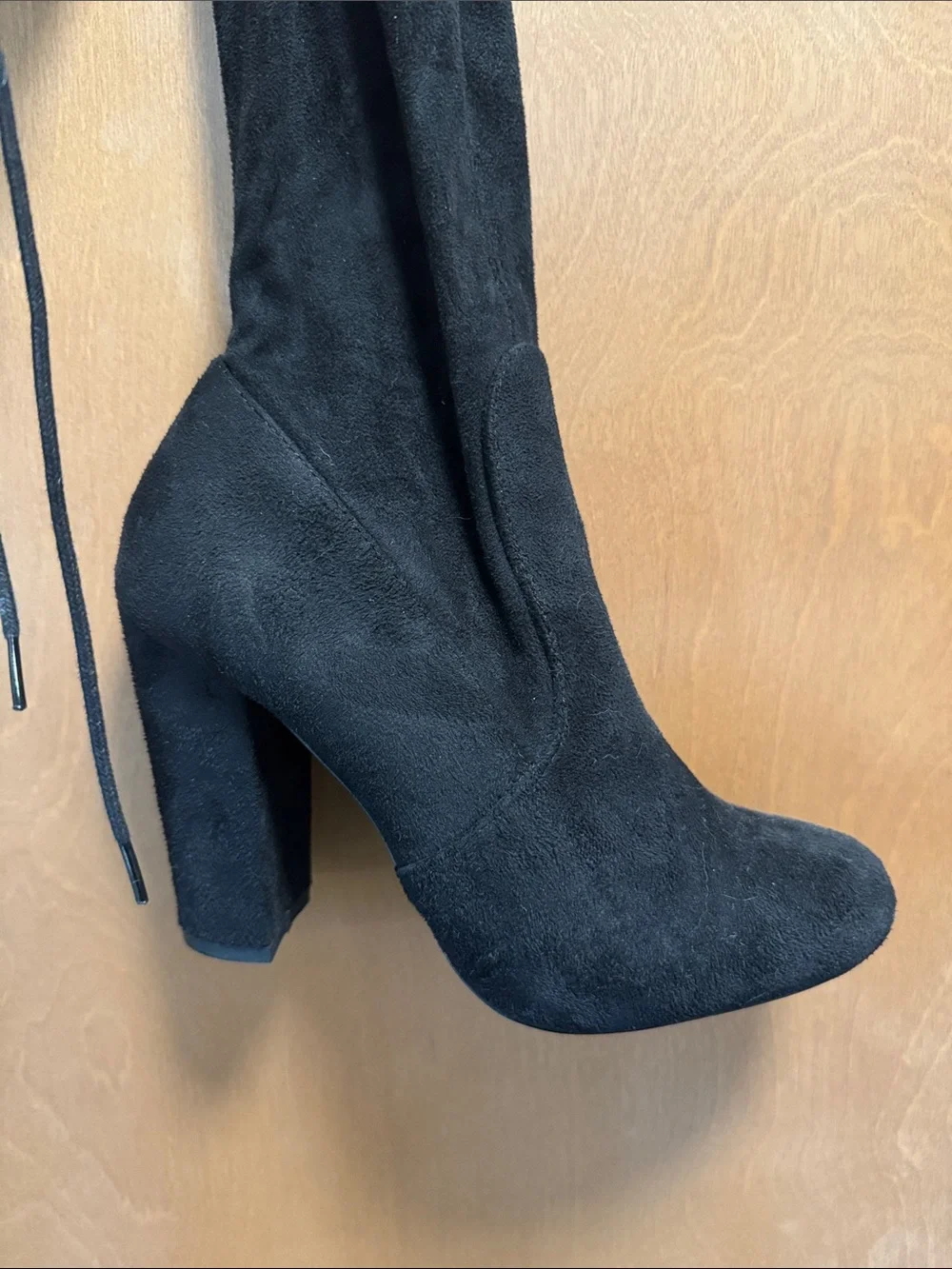 Women's Over-the-Knee Black Suede Block Heel Zip Boots